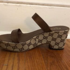 Gucci Canvas & Leather Platform Sandals